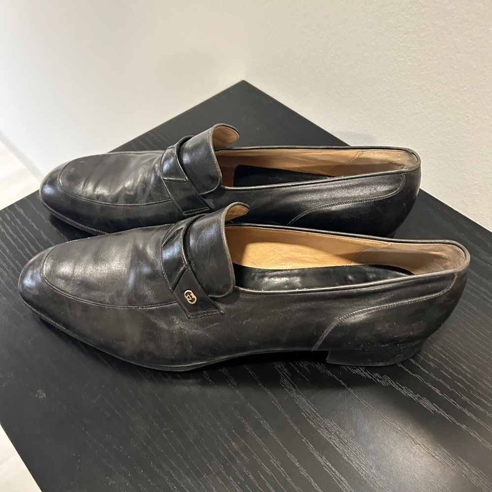 Gucci Black Leather Slip-On Loafers